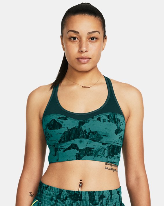 Women's Project Rock Infinity Let's Go LL Printed Bra in Green image number 0